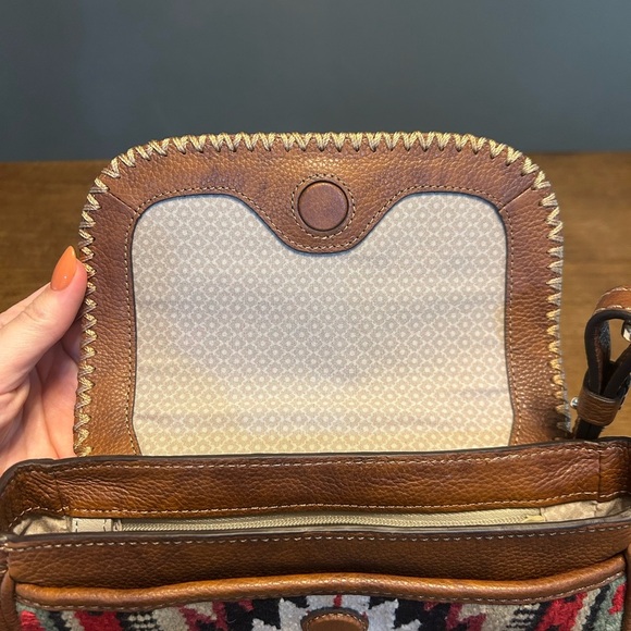 Brighton Vintage Colton Flap Saddle Bag Crossbody Aztec Brown Leather Purse - Picture 7 of 13